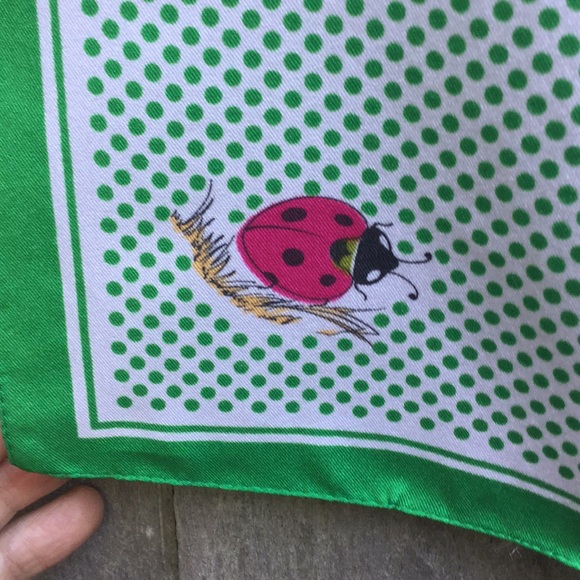 Vintage Ladybug Green/White Polka Dot Scarf 🐞 - Picture 7 of 8